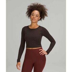 Lululemon Ebb to Street Crop Top Long‎ Sleeve Sz 8 French Press Brown Ribbed EUC